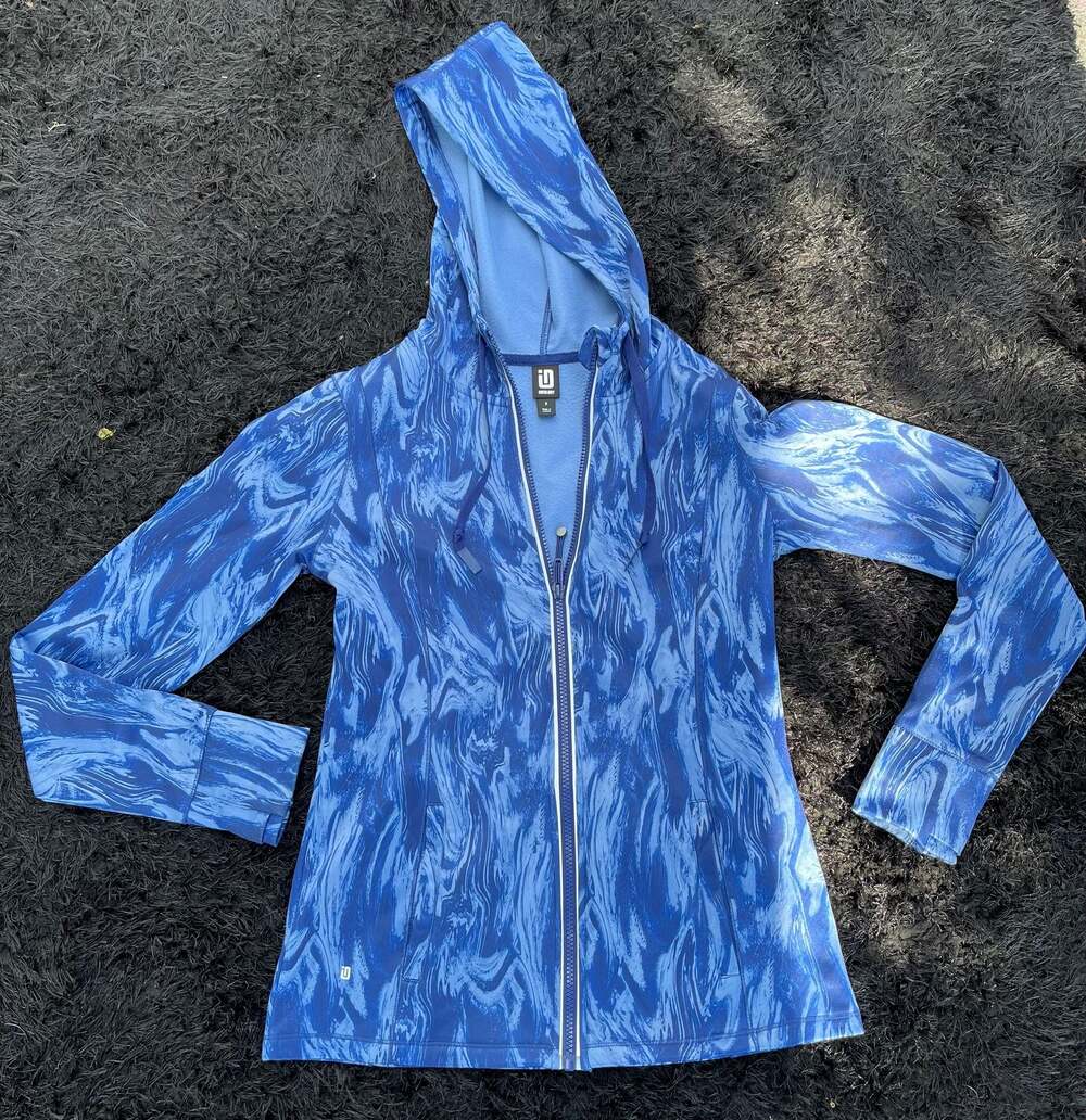Ideology Women's Blue Marble Graphic Full-Zip Performance Hoodie